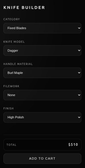 Knife builder sidebar